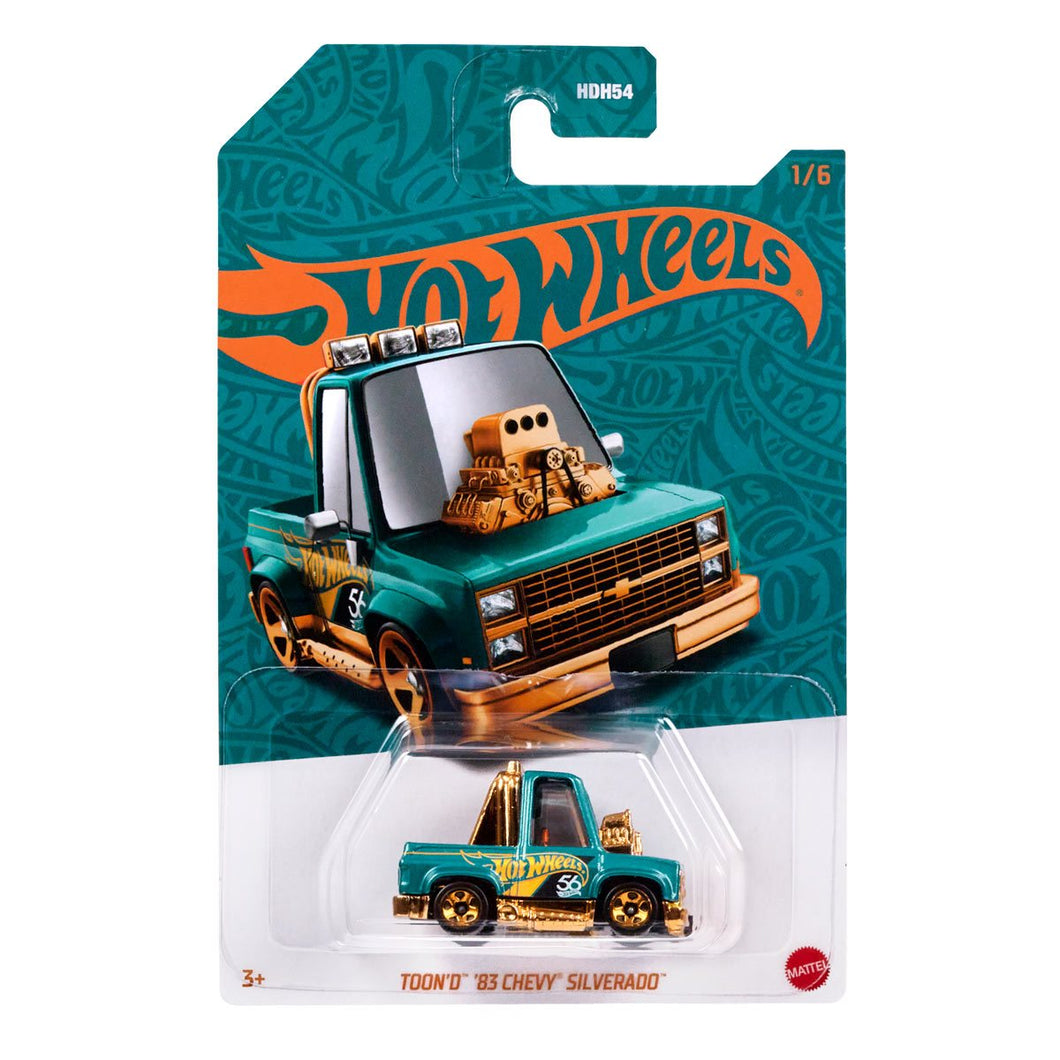 Hot Wheels 56th Anniversary Pearl and Chrome 2024 Mix 1 Toon'd '83 Chevy Silverado