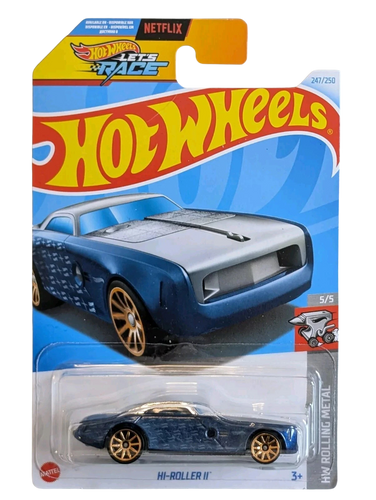 Hot Wheels Let's Race Blue Hi-Roller II # 247/250 HW Rolling Metal # 5/5 Maple and Mangoes