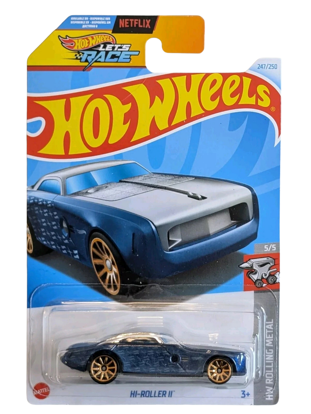 Hot Wheels Let's Race Blue Hi-Roller II # 247/250 HW Rolling Metal # 5/5 Maple and Mangoes