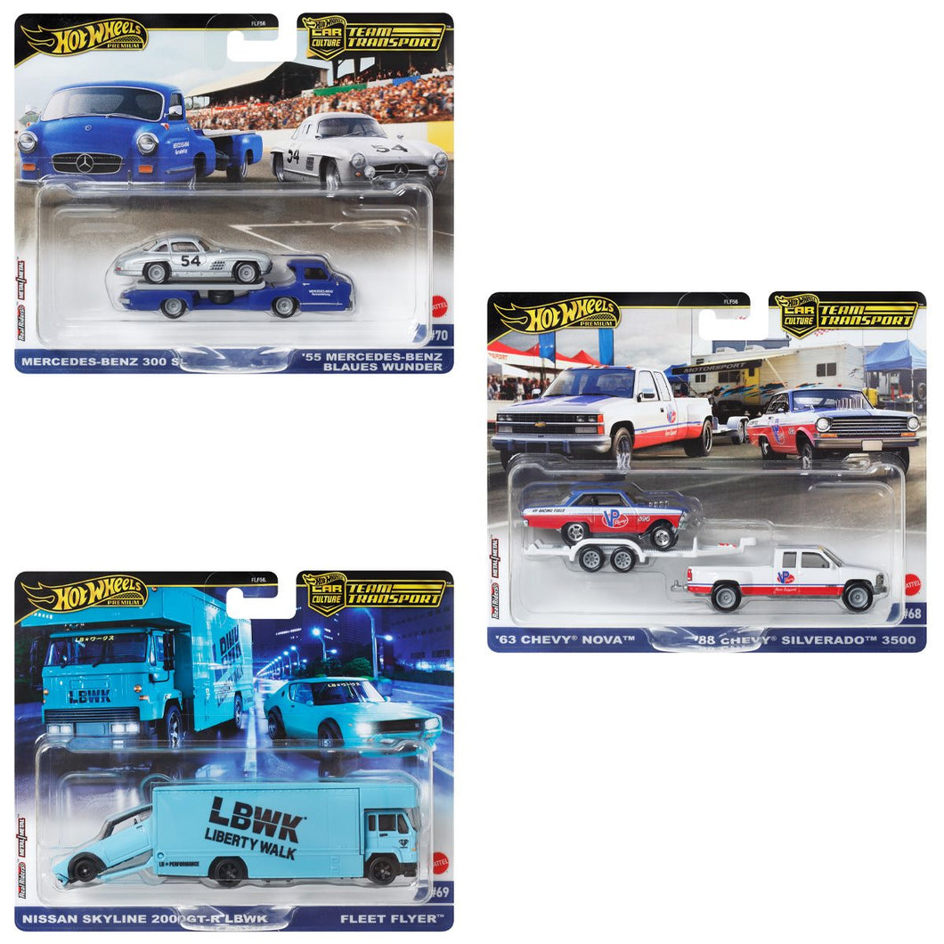 Hot Wheels Team Transport 2024 Mix 3 Vehicle Case of 3 Maple and Mangoes