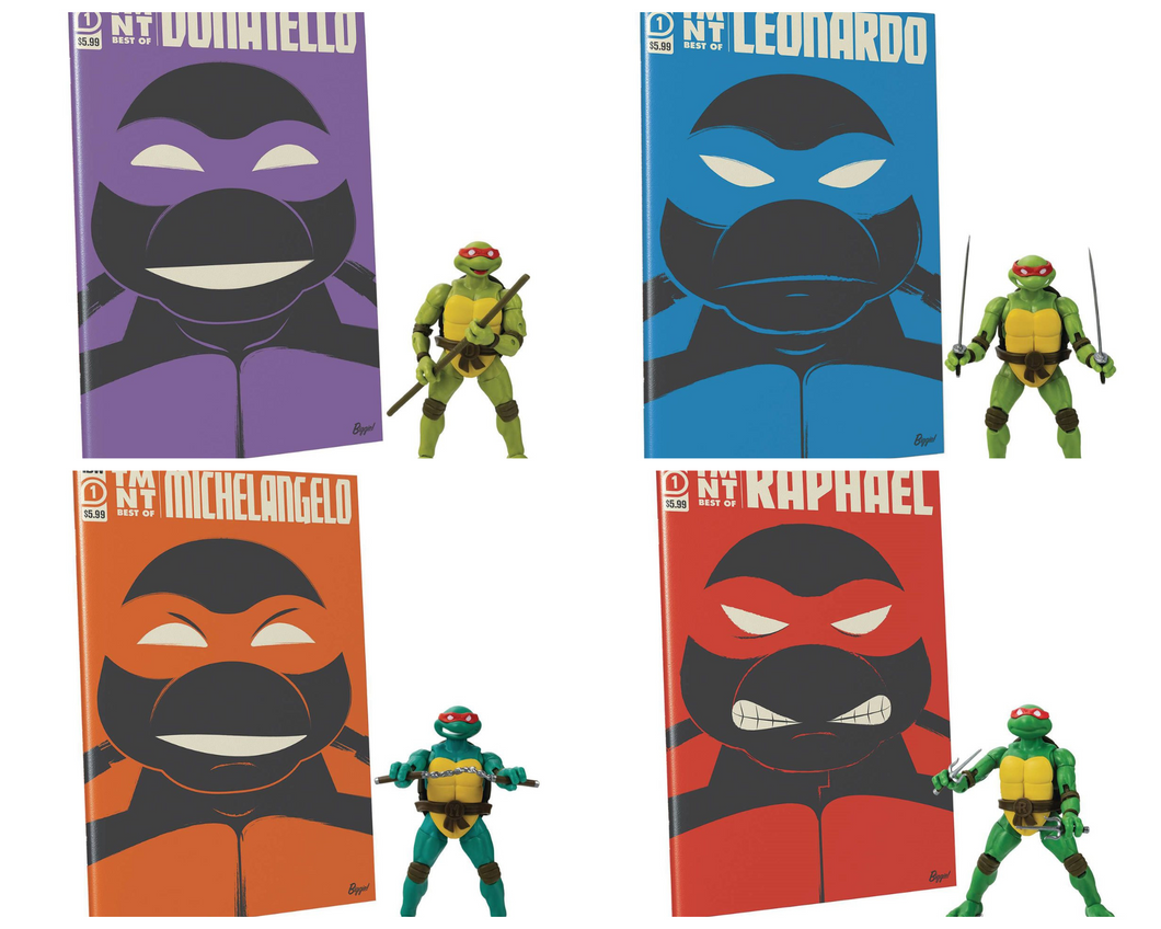 Teenage Mutant Ninja Turtles Best of Donatello, Raphael, Michaelangelo and Leonardo IDW Comic Book and 5-Inch BST AXN Action Figure Set of 4
