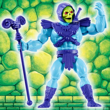 Load image into Gallery viewer, This Origins Skeletor action figure is inspired by the&nbsp;Masters of the Universe&nbsp;vintage toy from the 80s. This figure has retro style but modern posability. At Origins' 5 1/2-inch scale, the Lord of Destruction has 16 points of articulation, swappable body parts and removable harness. He comes with his signature rams-head Havoc Staff and a sword. Ages 6 and up!
