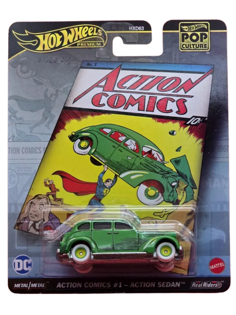 Hot Wheels Premium 1:64 Pop Culture Action Comics #1 – Action Sedan Maple and Mangoes