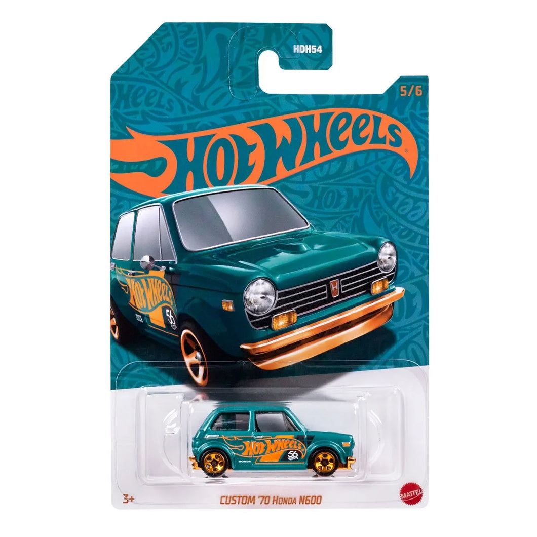  Hot Wheels 56th Anniversary Pearl and Chrome 2024 Mix 1 Custom '70 Honda N600 Maple and Mangoes