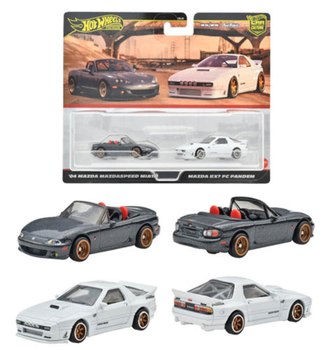 Hot Wheels Premium 2 Pack Mazda RX7 FC Pandem / '04 Mazda Mazdaspeed Miata (HRR75-9866) Maple and Mangoes