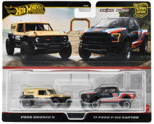 Load image into Gallery viewer, Hot Wheels Premium 2-Pack Ford Bronco R/ &#39;17 Ford F-150 Raptor (HRR77-9866) Maple and Mangoes
