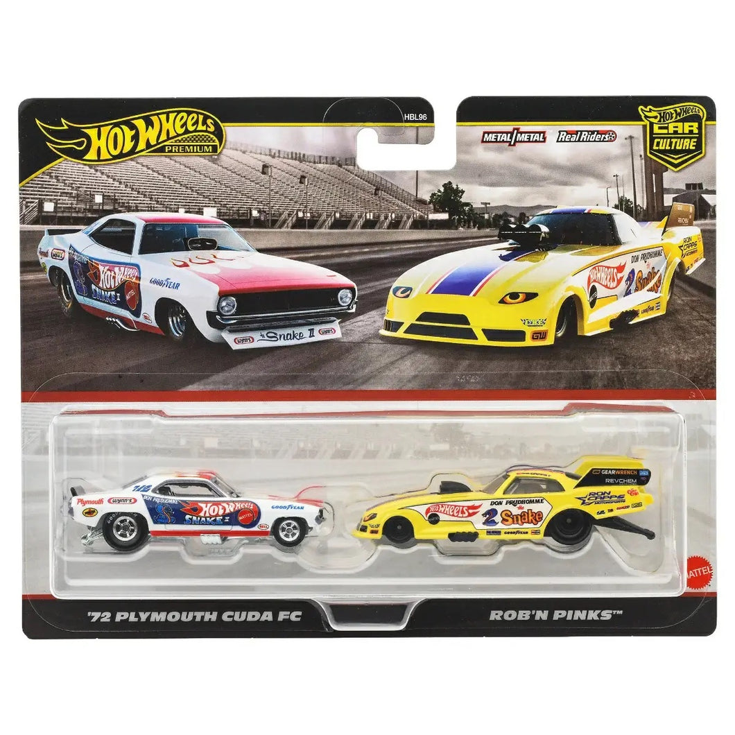 Hot Wheels Premium Premium 2-Pack '72 Plymouth Cuda Fc/Rob N' Pinks Maple and Mangoes