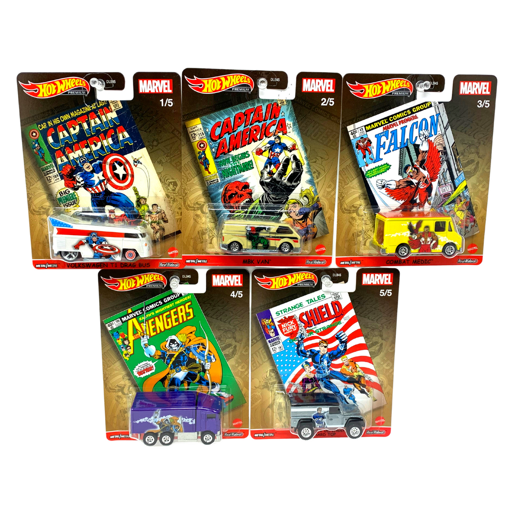 Hot Wheels Premium Pop Culture Marvel 1:64 Diecast Set of 5 Maple and Mangoes
